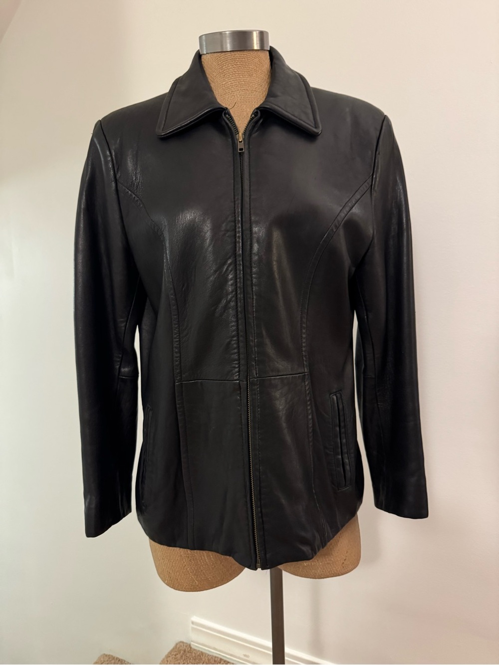 Casual Corner Black Leather Zip Jacket